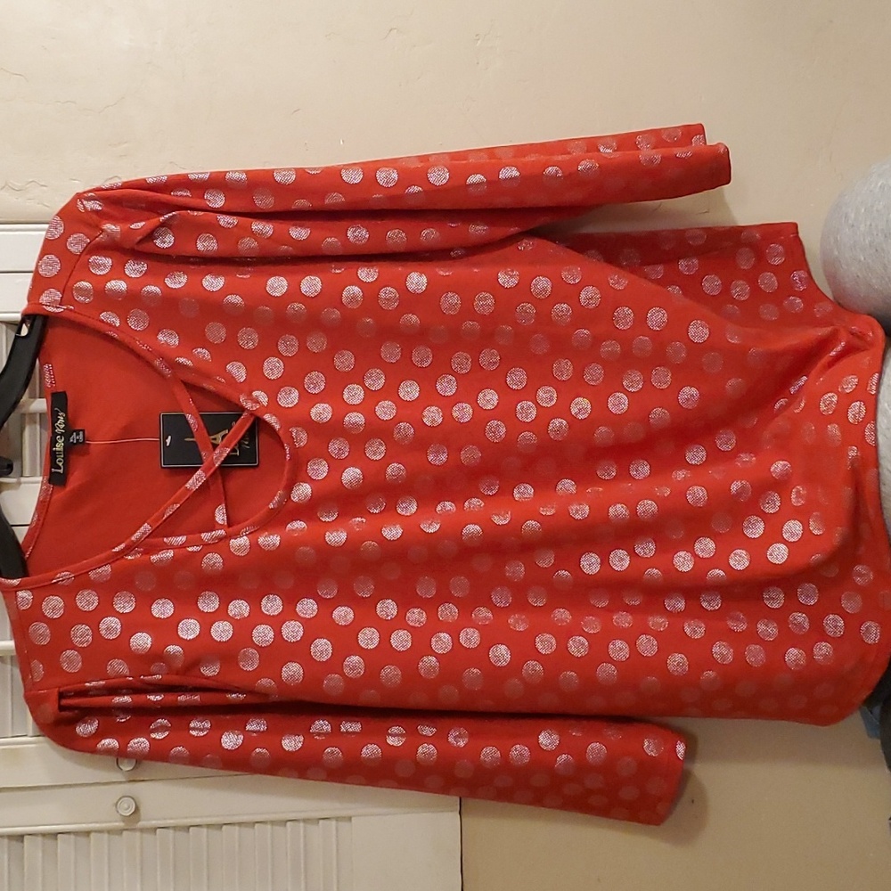 Louise Paris Top Size XL red w/ silver polks dots New